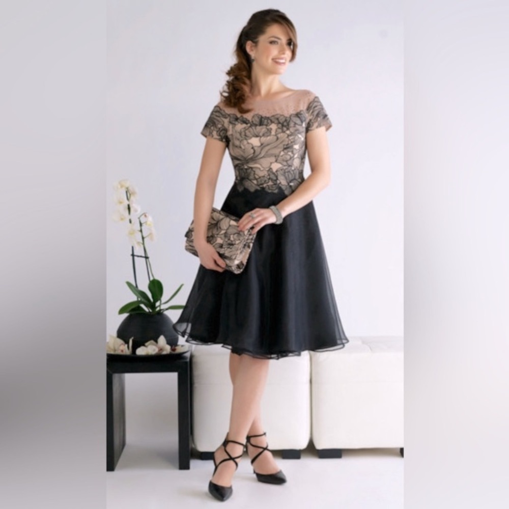 Luna Collective Black and Cream Off-Shoulder A-Line Midi Dress
